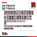 Teng Tools TKW26R516T 516 piece 26in red roller cabinet tool kit, every tray in the kit at true size