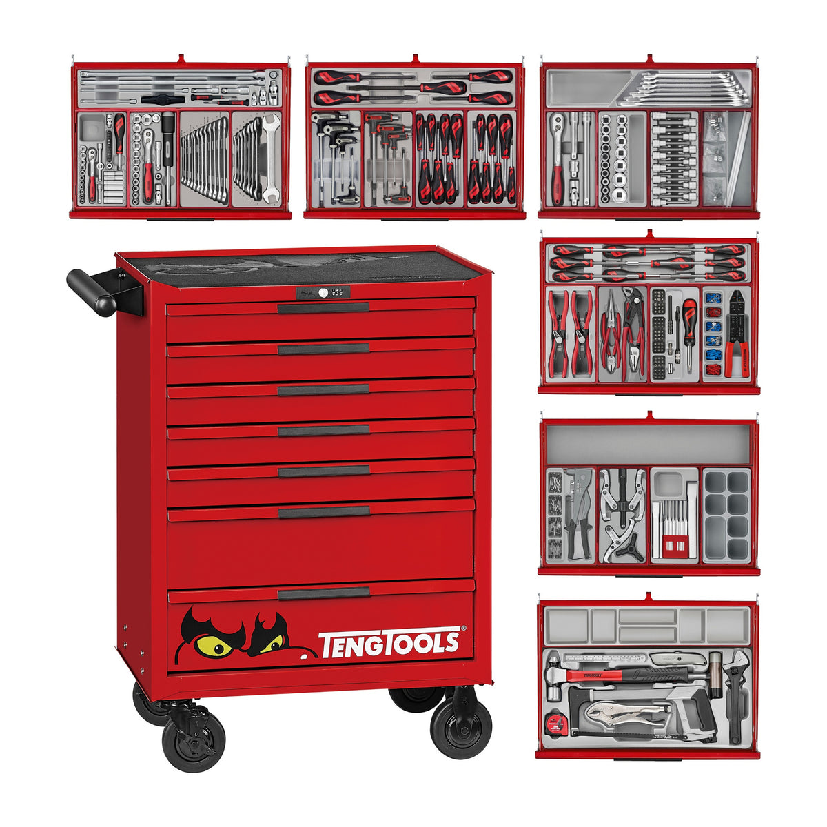 Teng Tools TKW26R516T 516 piece 26in red roller cabinet tool kit, on a white background