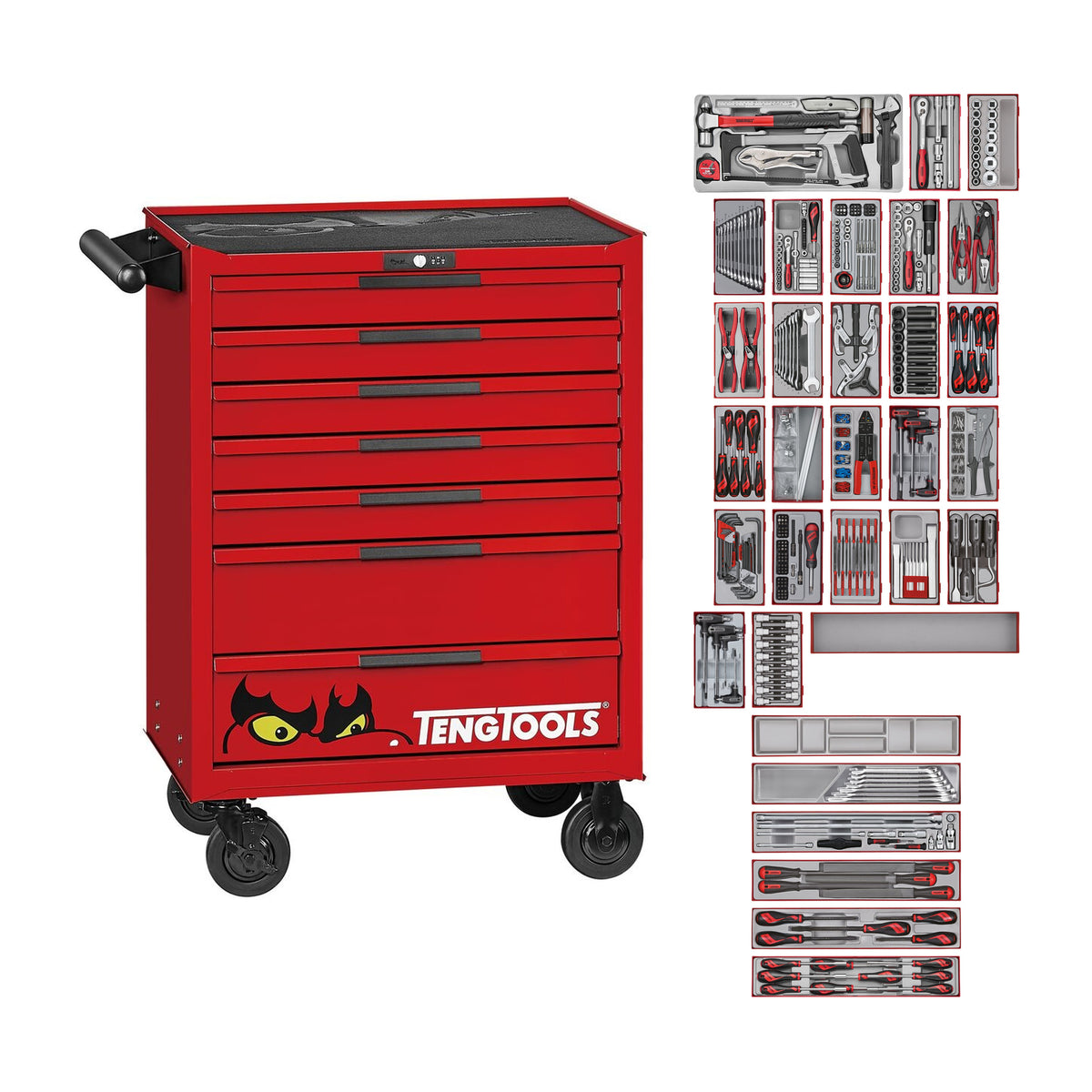 Teng Tools TKW26R628T 628 piece 26in red roller cabinet tool kit, on a white background