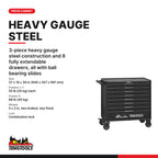Teng Tools TKW37B1008T 1008 piece 37in black roller cabinet tool kit, PRO35 heavy gauge steel cabinet size and load ratings