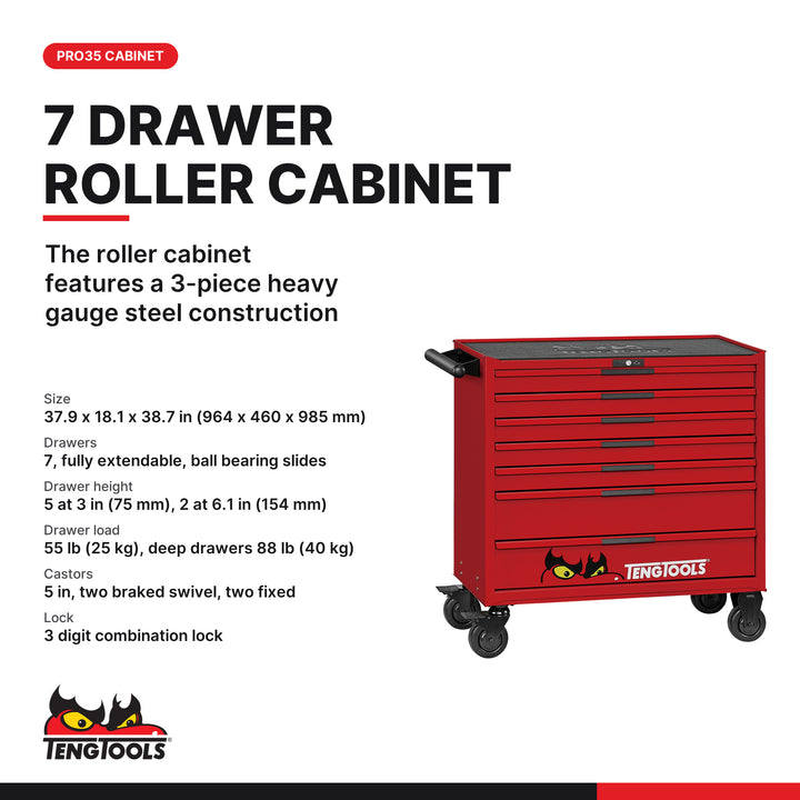 Teng tools tkw37r595t 595 piece pro35 truck hgv 37 inch wide 7 drawer wagon mega master wo 7 drawer cabinet
