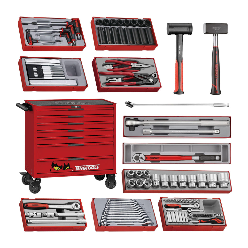 Teng Tools TKW37R595T 595 piece 37in red roller cabinet tool kit, on a white background