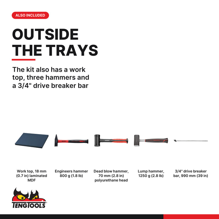 Teng tools tkw37r595t 595 piece pro35 truck hgv 37 inch wide 7 drawer wagon mega master wo work top hammers breaker bar