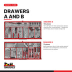 Teng Tools TKW37R663T 663 piece 37in red roller cabinet tool kit, drawers A and B