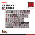 Teng Tools TKW37R663T 663 piece 37in red roller cabinet tool kit, every tray in the kit at true size