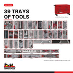 Teng Tools TKW53R615T 615 piece 53in red roller cabinet tool kit, every tray in the kit at true size