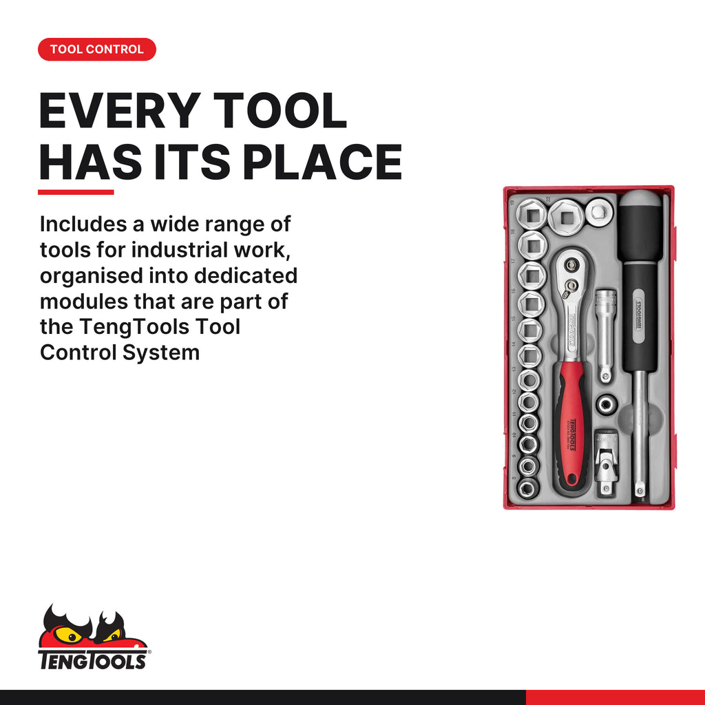 Teng Tools TKW53R615T 615 piece 53in red roller cabinet tool kit, organised in the TengTools Tool Control System