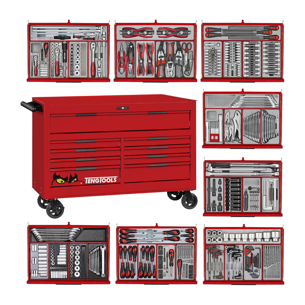 Teng Tools TKW53R615T 615 piece 53in red roller cabinet tool kit, on a white background