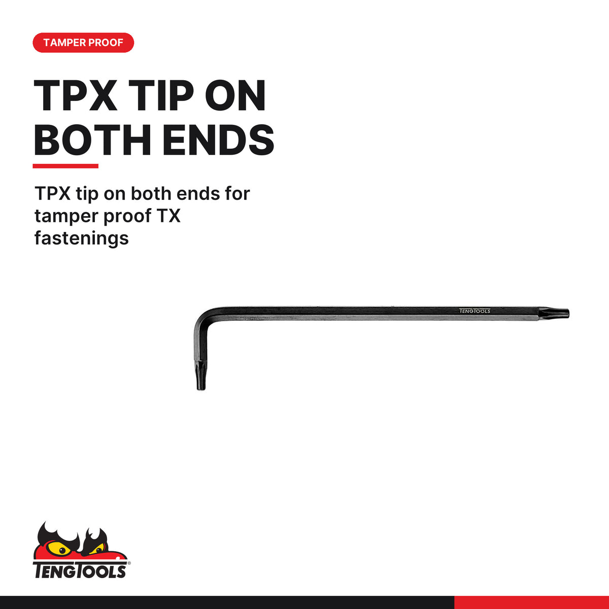 Teng Tools chrome molybdenum TPX key, TPX8 to TPX40, TPX tip on both ends for tamper proof TX fastenings