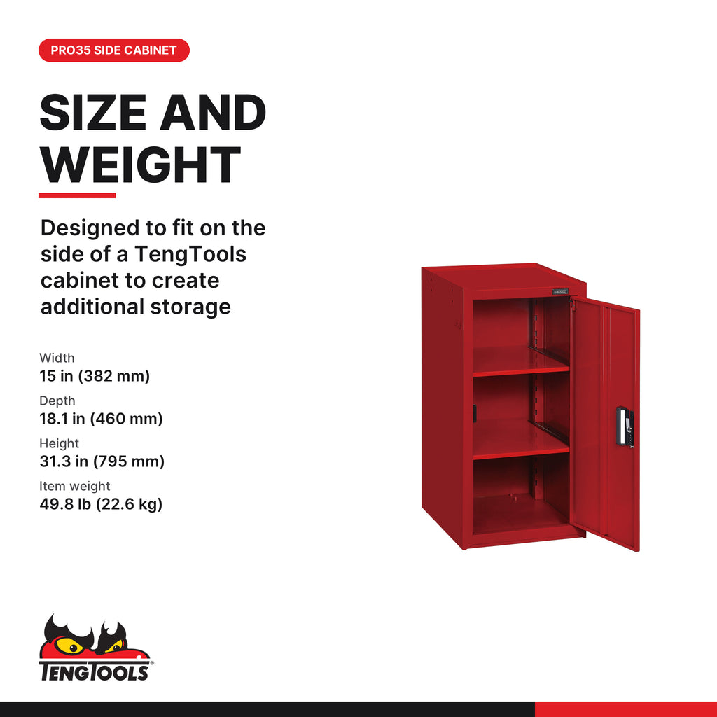 Teng Tools TSC15R1D 15 PRO35™ Side Cabinet With Door Red, designed to fit on the side of a TengTools cabinet to create