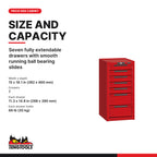 Teng Tools TSC15R7-US 15 PRO35™ Side Cabinet 7 Drawers Red, seven fully extendable drawers with smooth running ball bearing