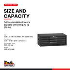 Teng Tools TSM26B3 26 PRO35™ Tool Chest 3 Drawers Black, fully extendable drawers capable of holding 30 kg (66 lb)