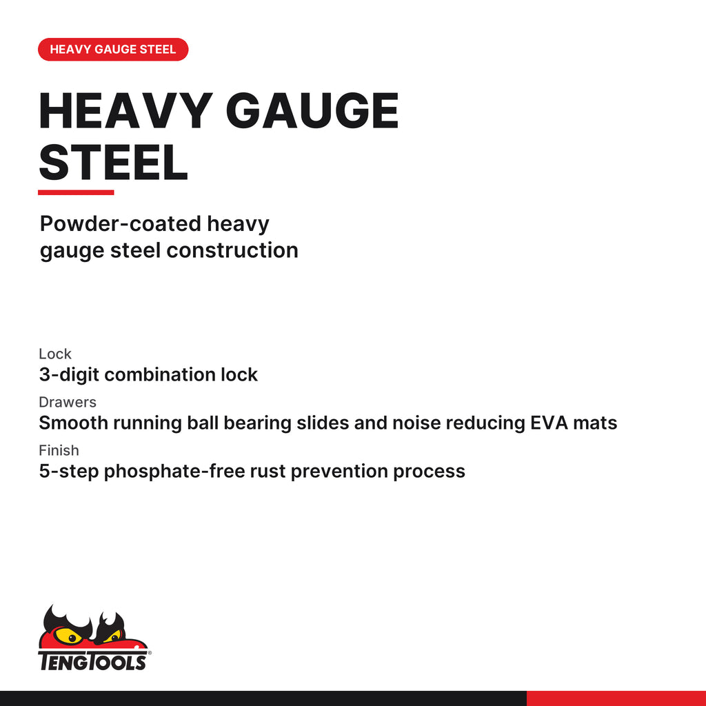 Teng Tools TST26B4 26 PRO35™ Tool Chest 4 Drawers Black, powder-coated heavy gauge steel construction