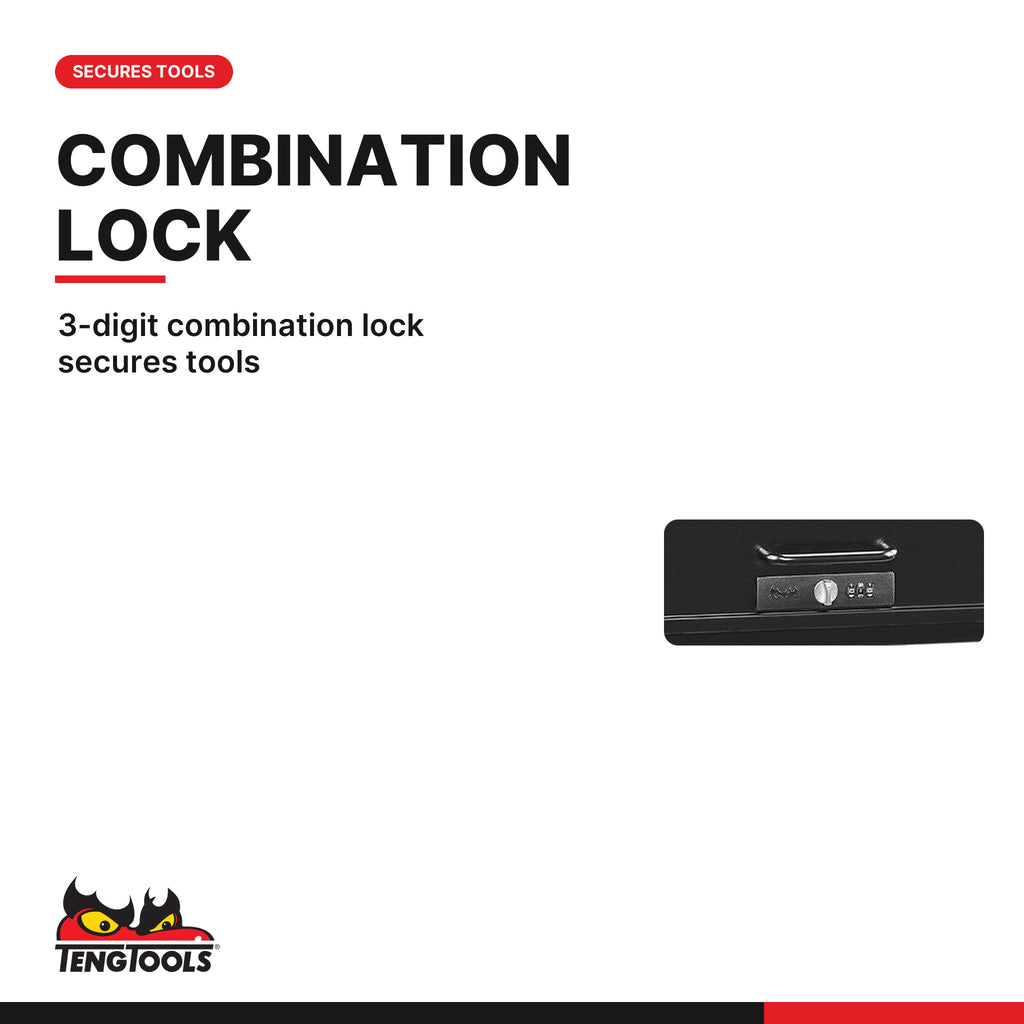 Teng Tools TST26B4P 26 PRO35™ Tool Chest 4 Drawers Black With Custom, 3-digit combination lock secures tools
