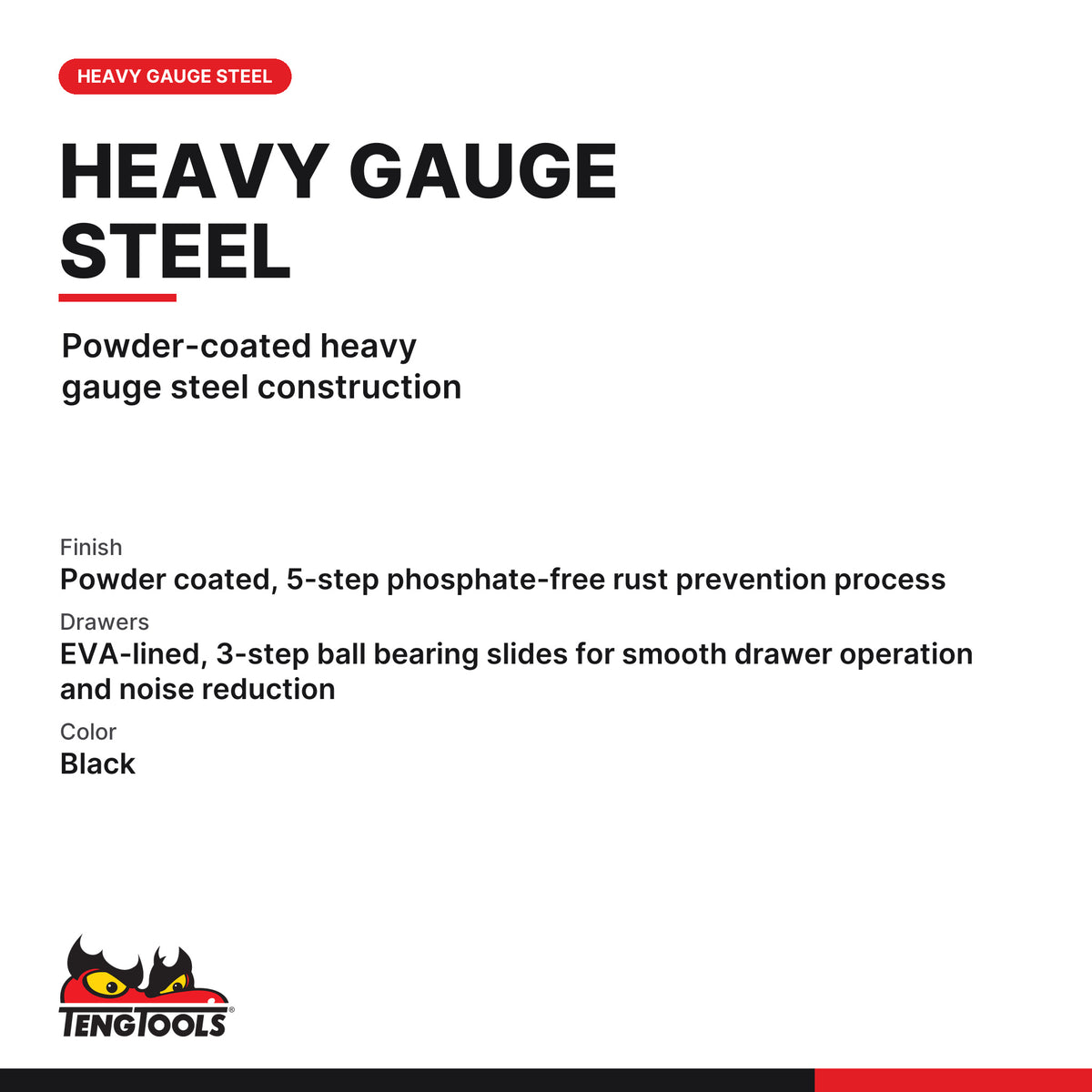 Teng Tools TST26B4P 26 PRO35™ Tool Chest 4 Drawers Black With Custom, powder-coated heavy gauge steel construction