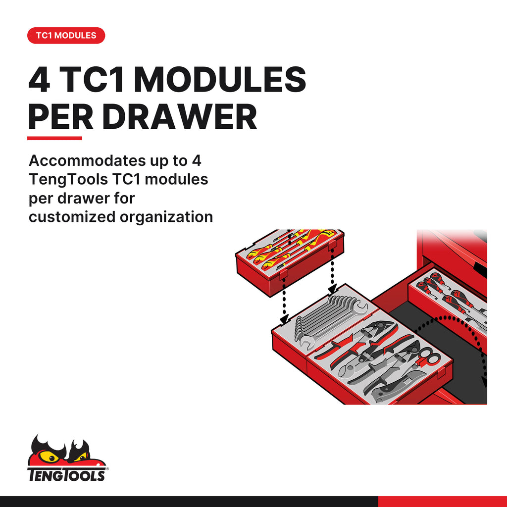 Teng Tools TST26B4P 26 PRO35™ Tool Chest 4 Drawers Black With Custom, accommodates up to 4 TengTools TC1 modules per drawer