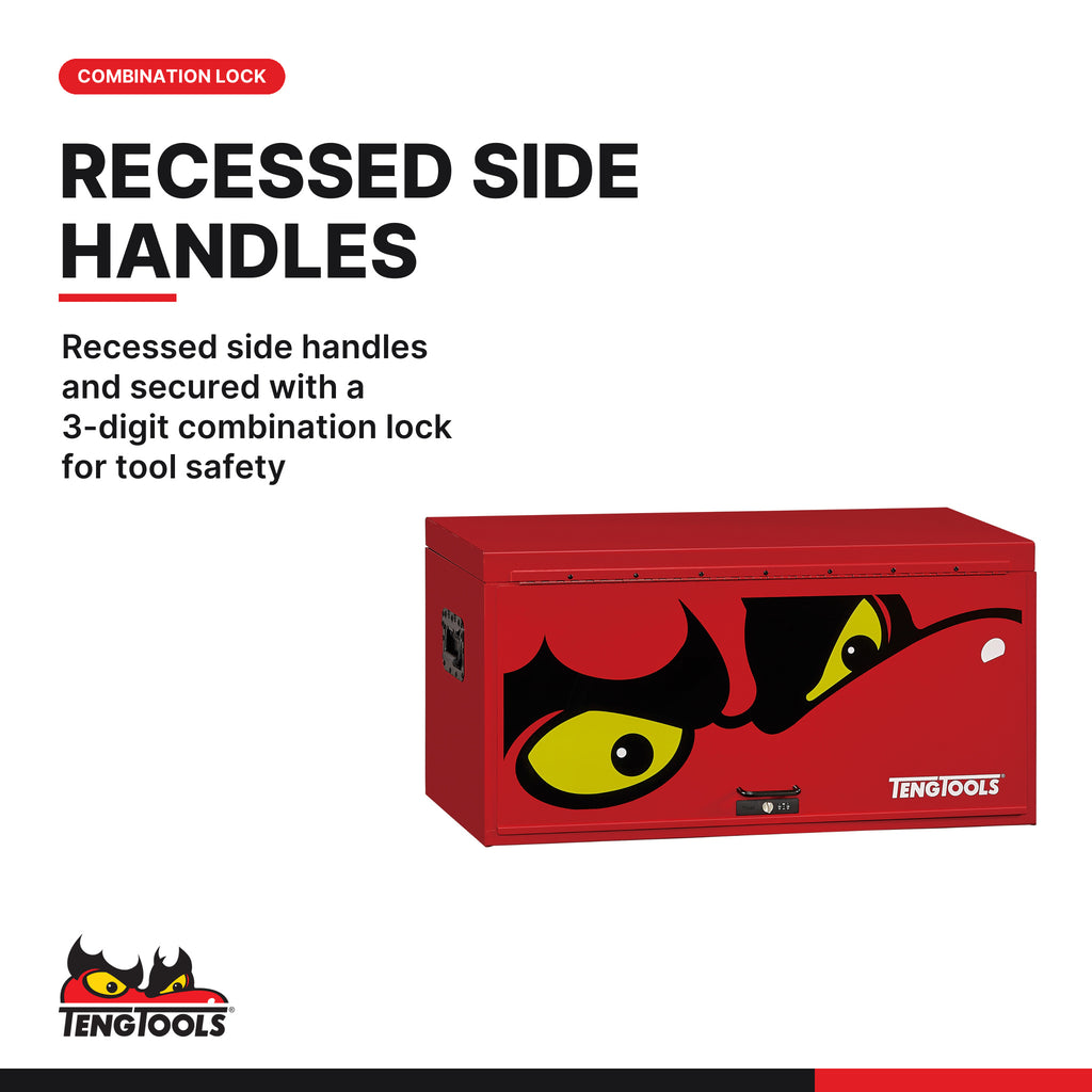Teng Tools TST37R5F 37 Inch Wide 5 Drawer PRO35 Heavy Duty Red Top Box, recessed side handles and secured with a 3-digit