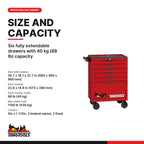 Teng Tools TSW26R6 26 Inch Wide 6 Drawer PRO35 Heavy Duty Red Roller, six fully extendable drawers with 40 kg (88 lb)
