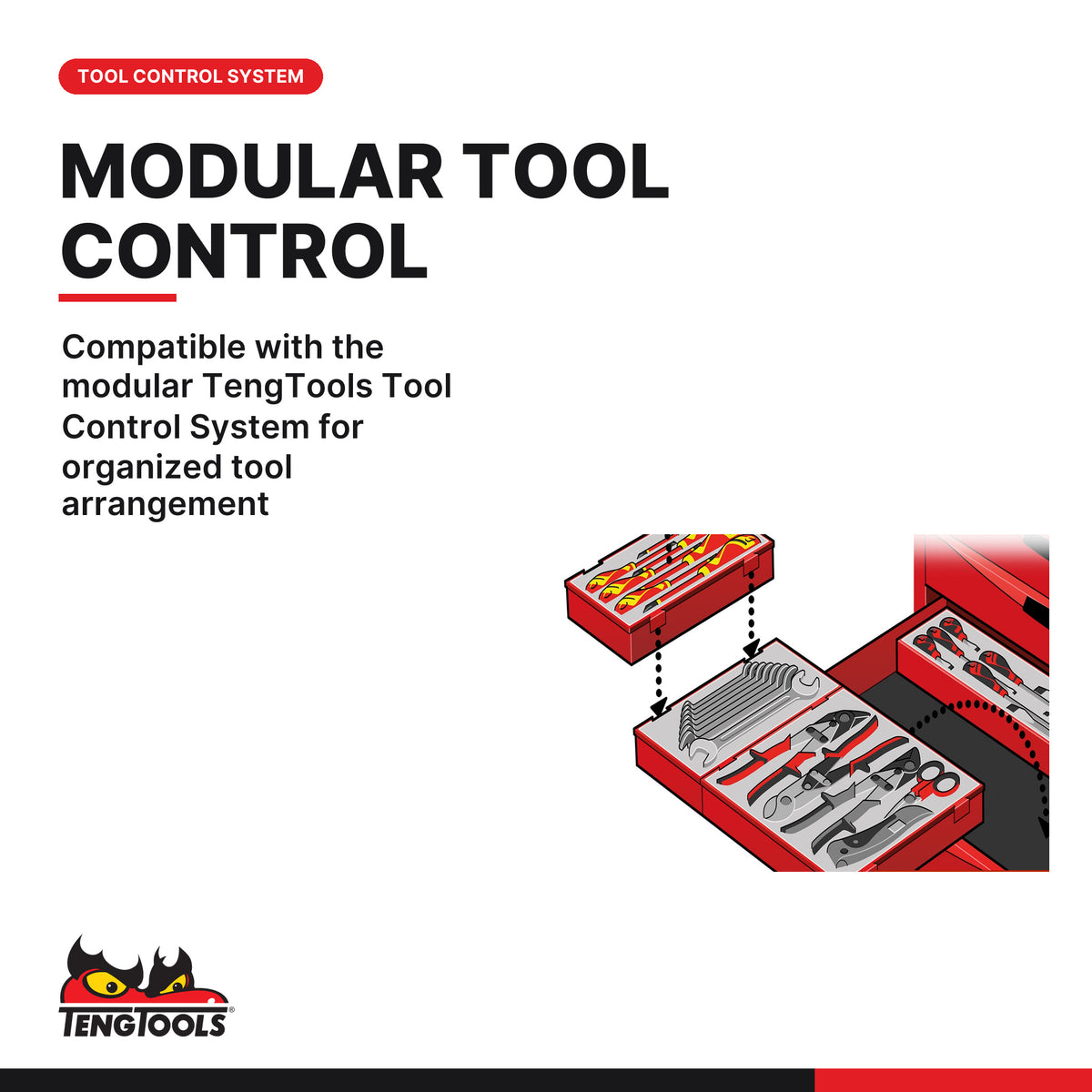 Teng Tools TSW26R7 26 PRO35™ Roller Cabinet 7 Drawers Red, compatible with the modular TengTools Tool Control System for