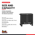 Teng Tools TSW37B8-US 37 PRO35™ Roller Cabinet 8 Drawers Black, 8 fully extendable drawers with capacity for diverse tool