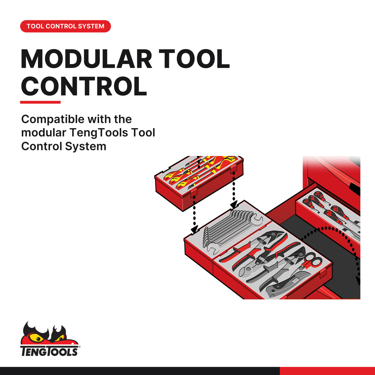 Teng Tools TSW37B8-US 37 PRO35™ Roller Cabinet 8 Drawers Black, compatible with the modular TengTools Tool Control System
