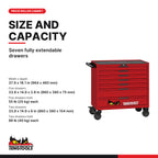 Teng Tools TSW37R7-US 37 PRO35™ Roller Cabinet 7 Drawers Red, seven fully extendable drawers