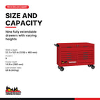 Teng Tools TSW53R9-US 53 PRO35™ Roller Cabinet 9 Drawers Red, nine fully extendable drawers with varying heights