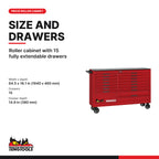 Teng Tools TSW64R15-US 64 PRO35™ Roller Cabinet 15 Drawers Red, roller cabinet with 15 fully extendable drawers