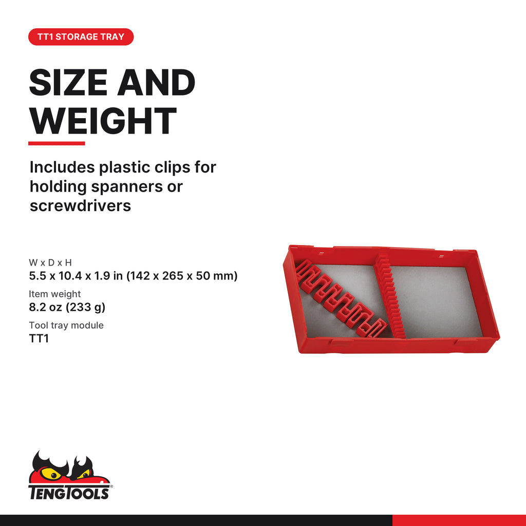 Teng Tools TT00 TT1 Storage Tray With Built-In Tool Holder, includes plastic clips for holding spanners or screwdrivers