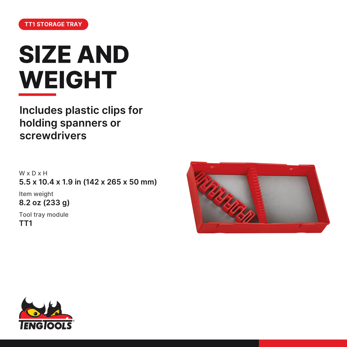 Teng Tools TT00 TT1 Storage Tray With Built-In Tool Holder, includes plastic clips for holding spanners or screwdrivers