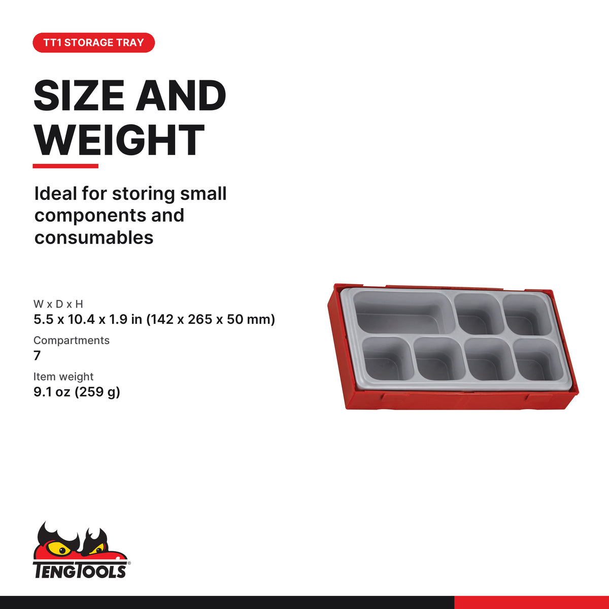 Teng Tools TT01 TT1 7 Compartment Storage Tray, ideal for storing small components and consumables