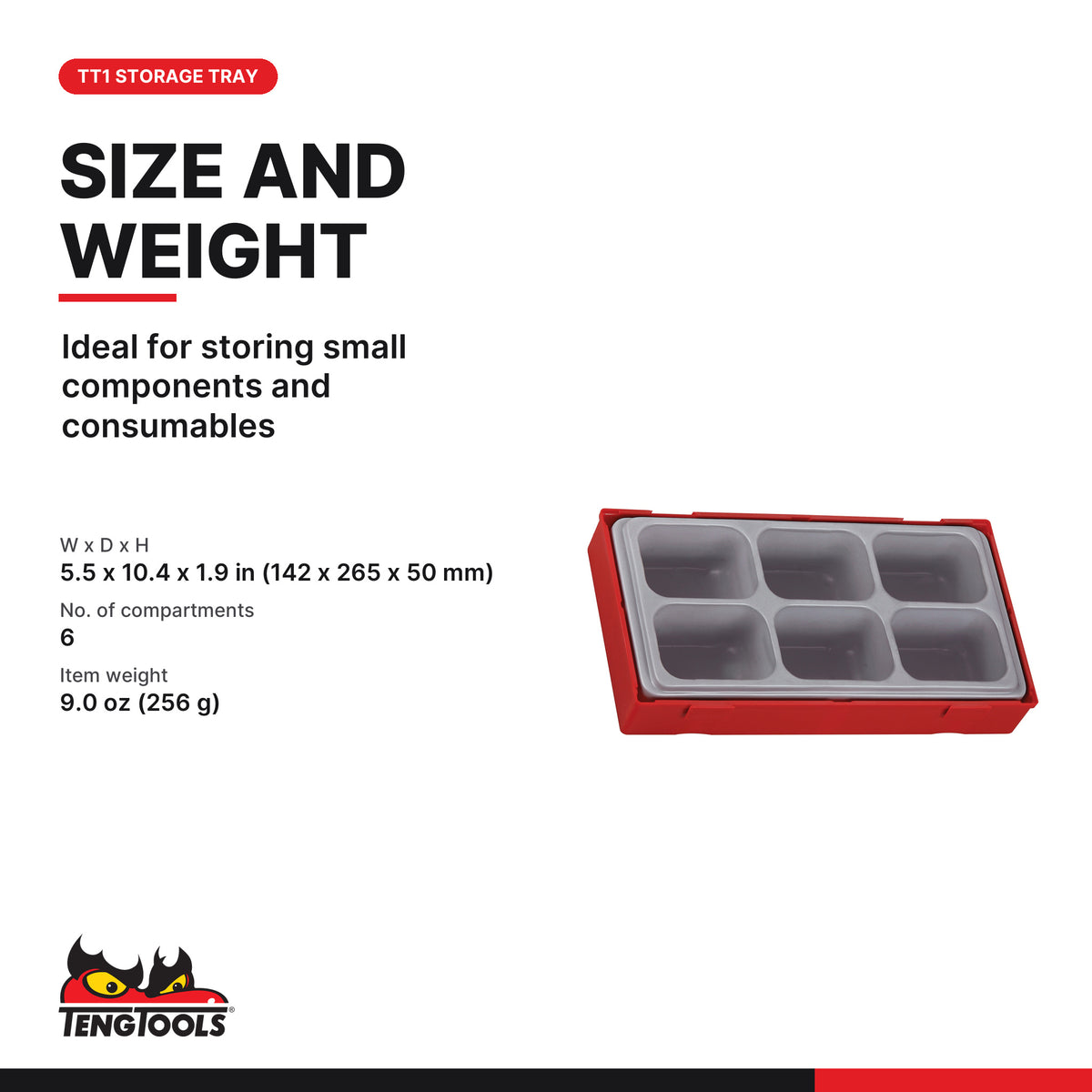 Teng Tools TT04 TT1 Storage Tray with 6 Compartments, ideal for storing small components and consumables