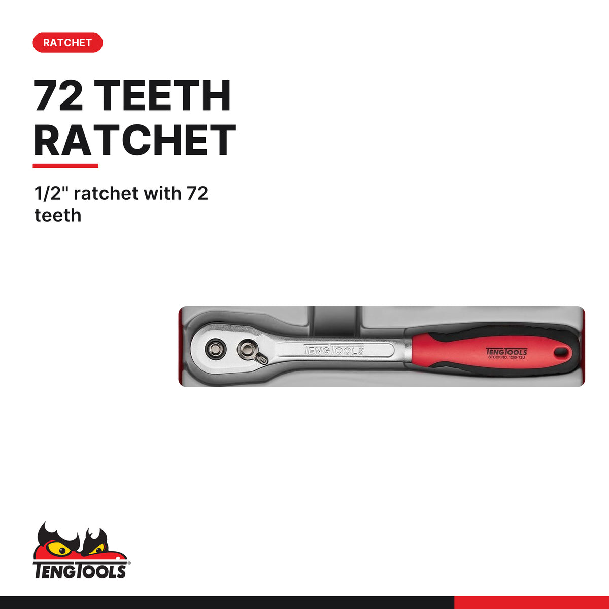 Teng Tools TT1205 1/2" Ratchet & Accessories Set TT1 5 Pieces, 1/2" ratchet with 72 teeth