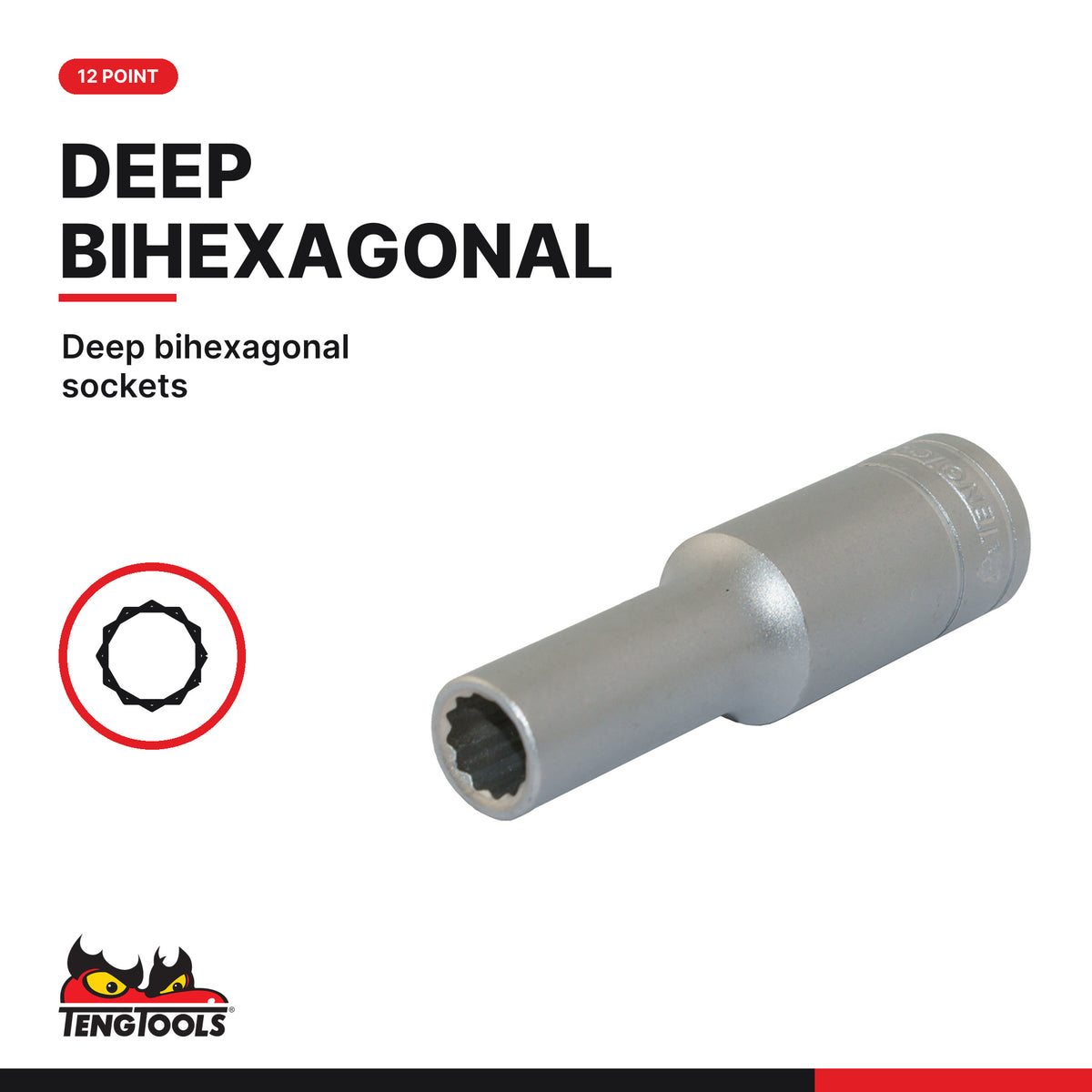 Teng Tools TT1211 1/2" Deep Socket Set 12 pt TT1 11 Pieces, deep bihexagonal sockets