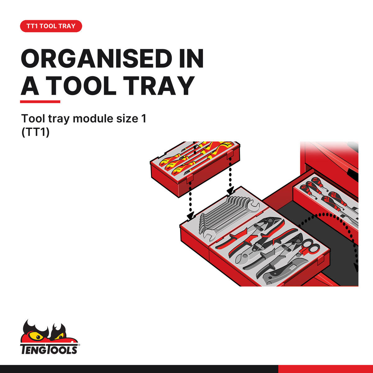Teng Tools TT1215AF 1/2" Socket Set 12 pt AF TT1 15 Pieces, organised in a TT1 tool tray module
