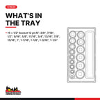 Teng Tools TT1215AF 1/2" Socket Set 12 pt AF TT1 15 Pieces, what's in the tray