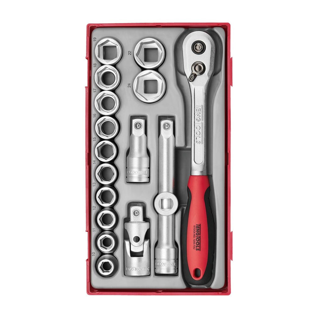 Teng Tools TT1218-6 1/2" Socket Set 6 pt TT1 17 Pieces on a white background