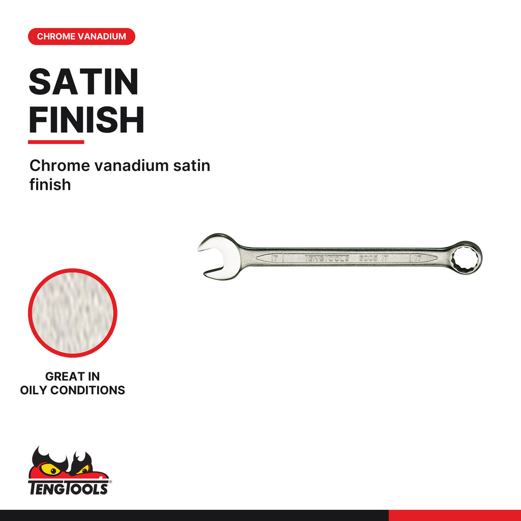 Teng Tools TT1236 12 piece metric combination spanner set 8-19 mm in a TT1 tray, chrome vanadium with a satin finish