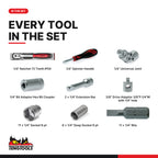 Teng Tools TT1435 1/4" Socket Set 6 pt TT1 35 Pieces, every tool in the set