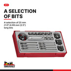 Teng Tools TT1448 48 Piece 1/4 Inch Drive 6 Point Shallow Socket & Bit, A selection of 25 mm (1.0") & 89 mm (3.5") long bits