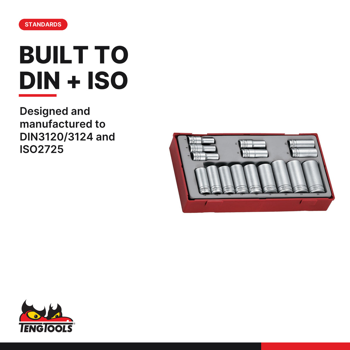 Teng Tools TT381612 3/8" Socket Set 12 pt TT1 16 Pieces, designed and manufactured to din3120/3124 and iso2725