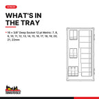Teng Tools TT381612 3/8" Socket Set 12 pt TT1 16 Pieces, what's in the tray