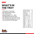 Teng Tools TT3819 3/8" Socket Set 6 pt TT1 19 Pieces, what's in the tray