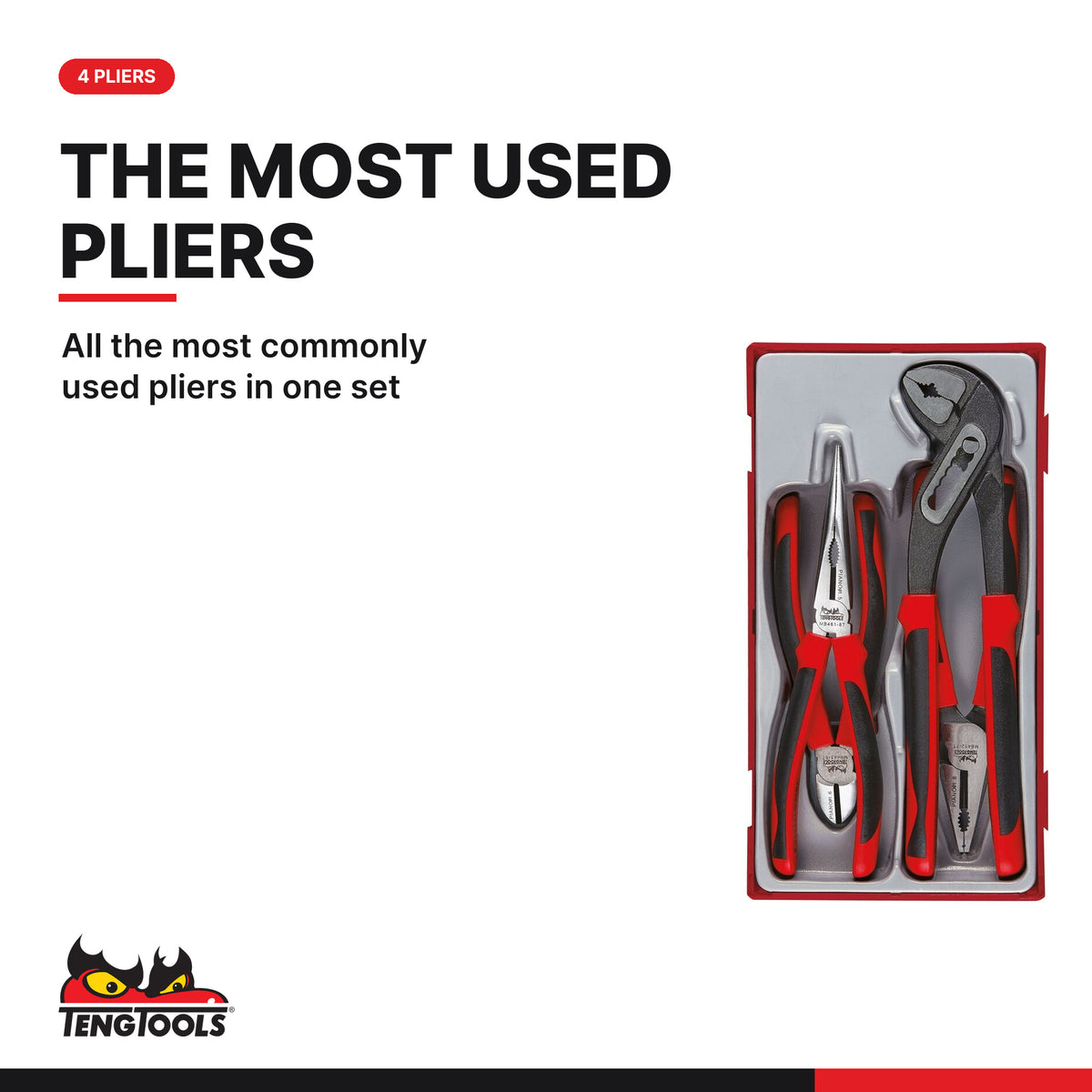 Teng Tools TT440-T Plier Set TPR Grip TT1 4 Pieces, all the most commonly used pliers in one set