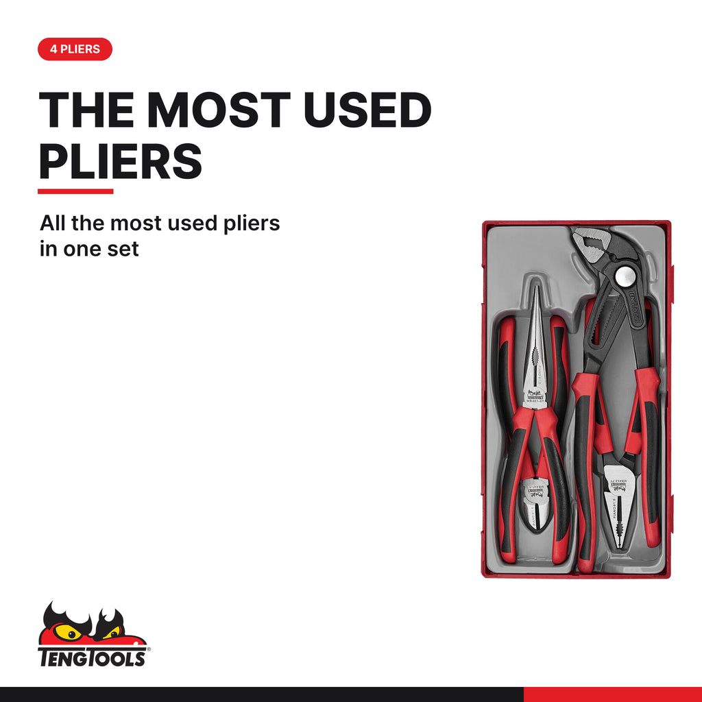 Teng Tools TT440-TQ Plier Set TPR Grip Q TT1 4 Pieces, all the most used pliers in one set