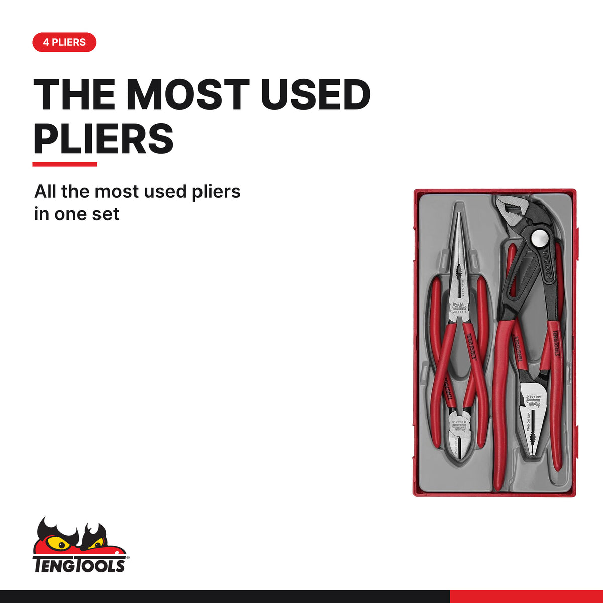 Teng Tools TT440Q Plier Set Vinyl Grip Q TT1 4 Pieces, all the most used pliers in one set