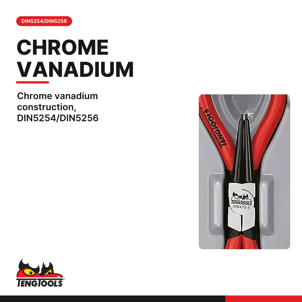 Teng Tools TT474-5 4 Piece Snap Ring Pliers Set - 12-25mm Internal, chrome vanadium construction, DIN5254/DIN5256