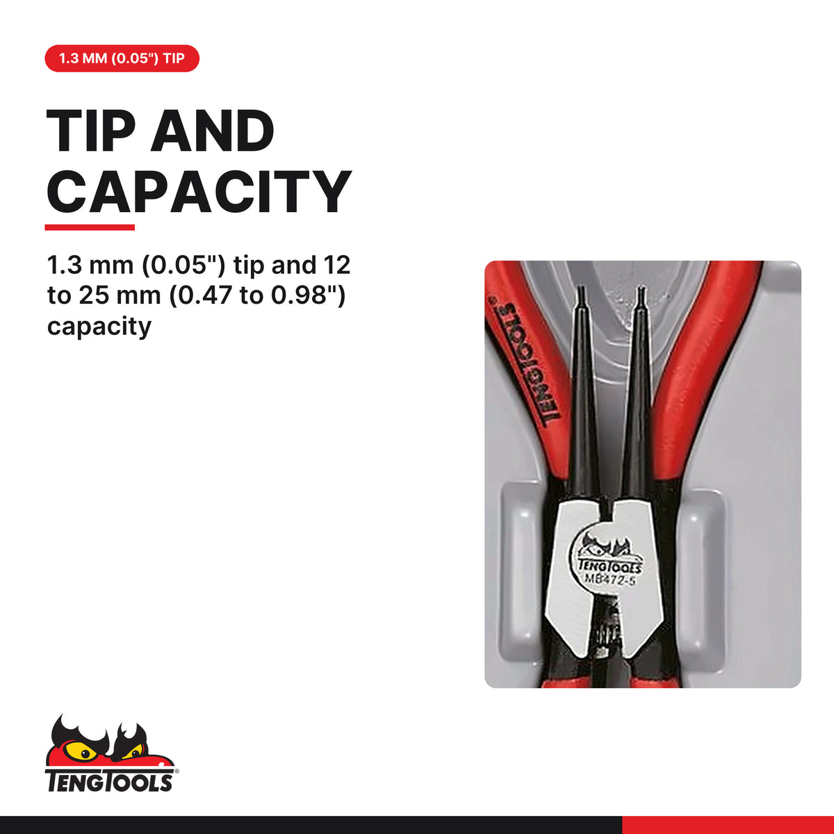 Teng Tools TT474-5 4 Piece Snap Ring Pliers Set - 12-25mm Internal, 1.3 mm (0.05") tip and 12 to 25 mm (0.47 to 0.98")