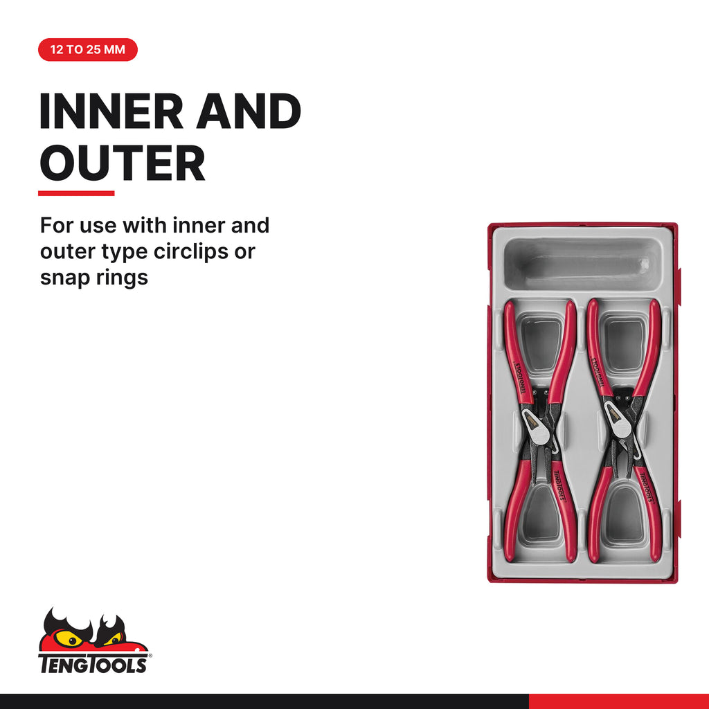 Teng Tools TT474-5E Circlip Plier Set PRO 12-25 mm TT1 4 Pieces, for use with inner and outer type circlips or snap rings
