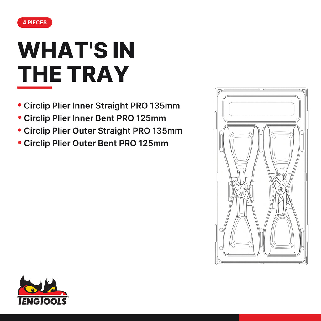 Teng Tools TT474-5E Circlip Plier Set PRO 12-25 mm TT1 4 Pieces, what's in the tray